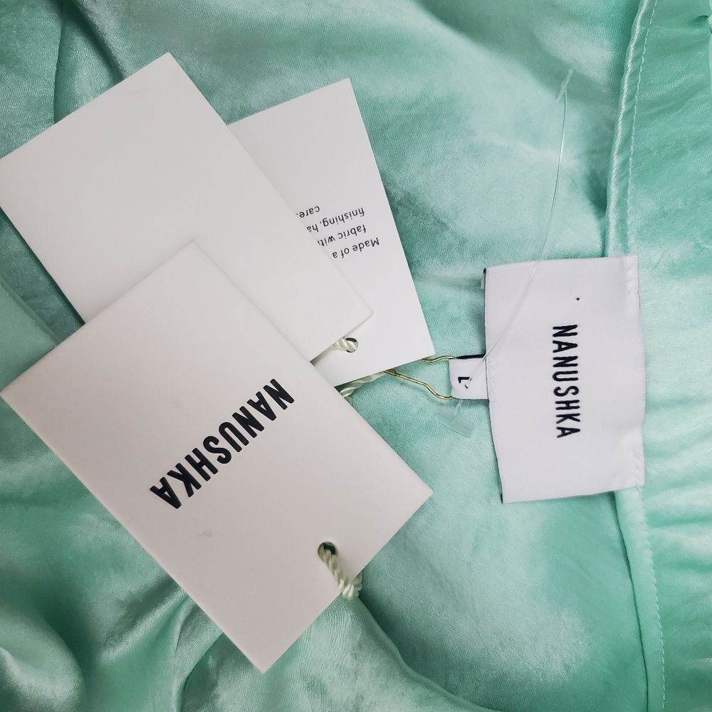 NANUSHKA Zarina Mint Washed Satin High Waist Circle Slip On Skirt Stretchy Waist - Picture 8 of 8